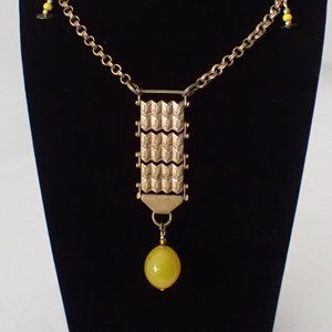 Vintage Gold tone, double-linked chain, Watch Fob, and glass beads Necklace.